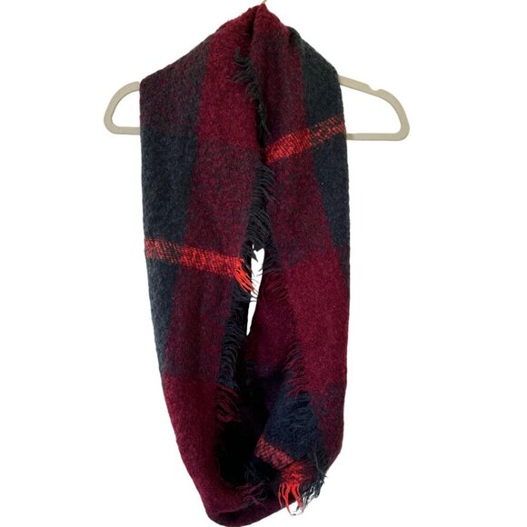 LOOK Buffalo Plaid Infinity Scarf One Size Red Neon Orange Plaid Acrylic - Picture 11 of 11